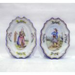 Pair of Henriot Quimper wall plates, one decorated with Petit Breton pipe smoker, the other Petite
