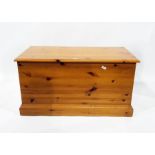 Modern pine blanket box on a plinth base, width 91cm