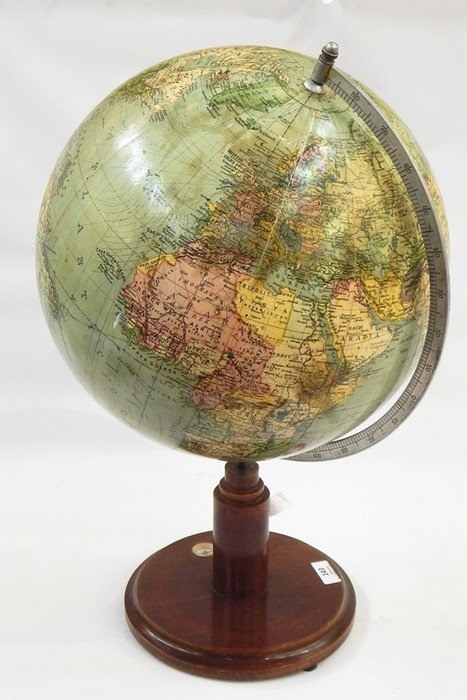 Globe marked James Wellsworth Limited, on wooden base with compass,56cms height approx. and a sea