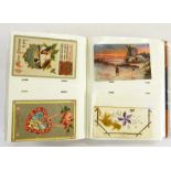 Early 20th century postcard album, various topographical, Valentine, Christmas, humorous, etc