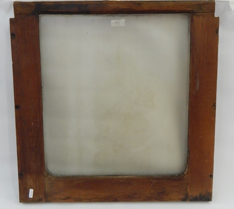 Railway carriage window in oak surround, decoratively engraved with Britannia and marked 'London &