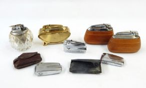 Collection of table lighters including wood, cut glass and brass and various Ronson lighters (1 box)