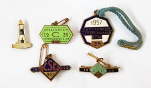 13 Cheltenham Steeplechase Club  enamel and metal badges 1926 - 1957 , Cheltenham Private Rinking