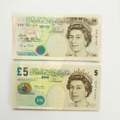 28 x M Lowther 2002-03 five pound notes and 10 x G M Gill 1990-91 five pound notes