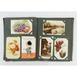 Black postcard album containing quantity of mixed 20th century cards, to include 1920's birthday