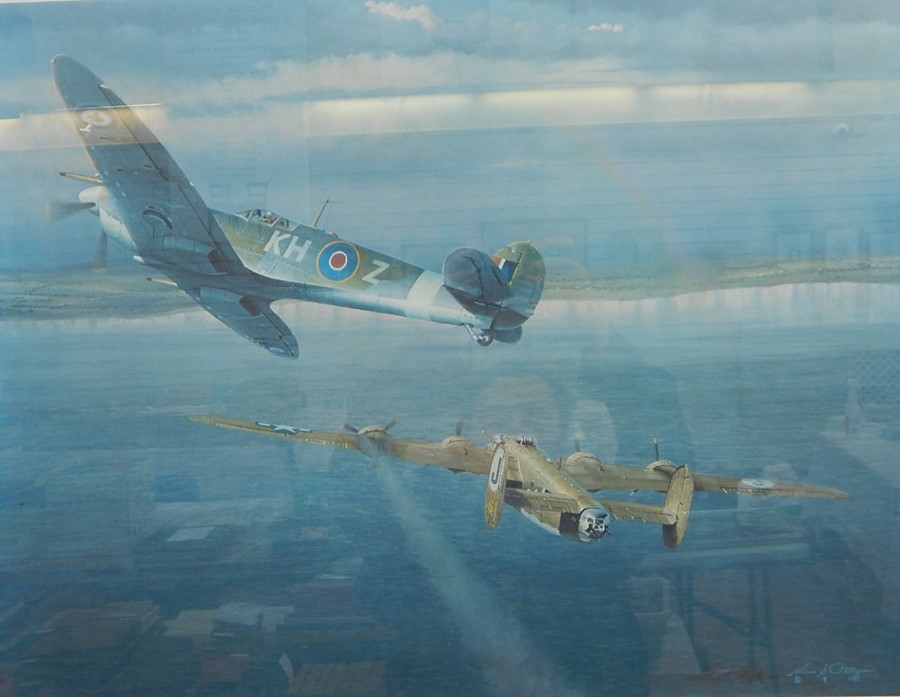 Four aeroplane and ship prints :- Welcome Hokme Yank' , 'Solitude' signed by Gerald Coulson and  '