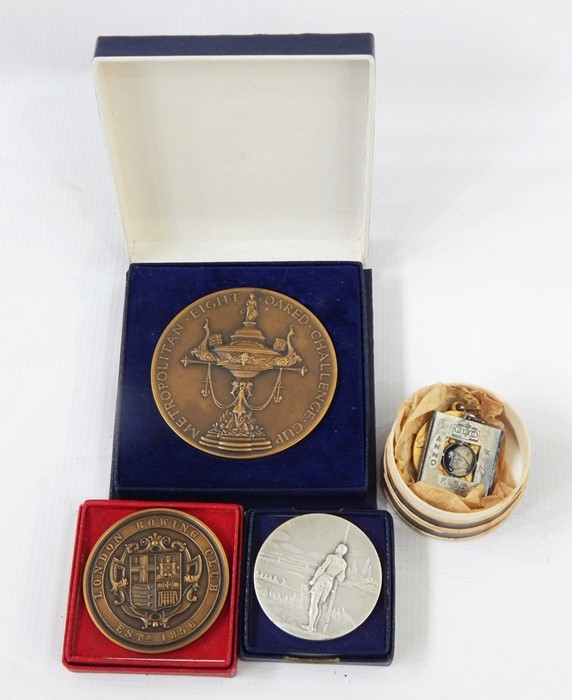 Assorted medals relating to sport, including Metropolitan Eight Oared Challenge Cup medallion, a