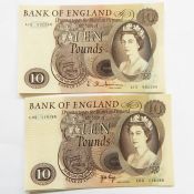 4 x J O Hollom 1964-66 ten pound notes and 2 x J O Page 1970-75 ten pound notes