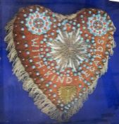 Late 19th/early 20th century sweetheart pin cushion, heart-shaped, embroidered with beads and