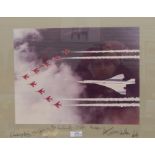 Signed photograph of Concorde, flying with the Red Arrows information, eleven signatures