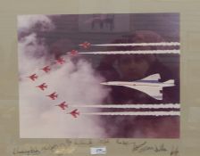 Signed photograph of Concorde, flying with the Red Arrows information, eleven signatures