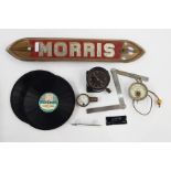 Morris sign, quantity of records, folding rule, Stadium volt meter, Michelin & Cie pressure gauge,