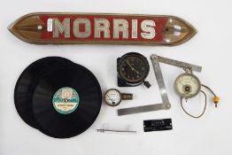 Morris sign, quantity of records, folding rule, Stadium volt meter, Michelin & Cie pressure gauge,