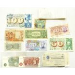 Assorted British and other banknotes to include examples from Switzerland, France, America, etc