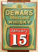 Dewar's 'White Label' whisky , embossed metal and cardboard wall hanging perpetual calendar , 40 x