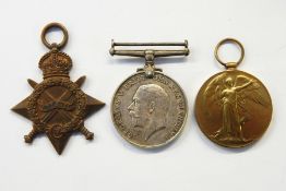 WWI Medal Group, 1914 Star, War Medal and Victory Medal, named to P017820 PTE J DAWSON RMLI