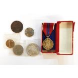 1878 USA dollar, 1953 coronation medal in box, some pre-1920 silver coins and four boxes of assorted
