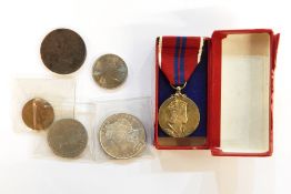 1878 USA dollar, 1953 coronation medal in box, some pre-1920 silver coins and four boxes of assorted