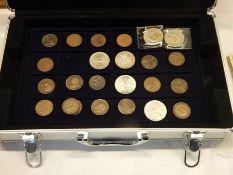 Aluminium coin case with contents of pennies and crowns
