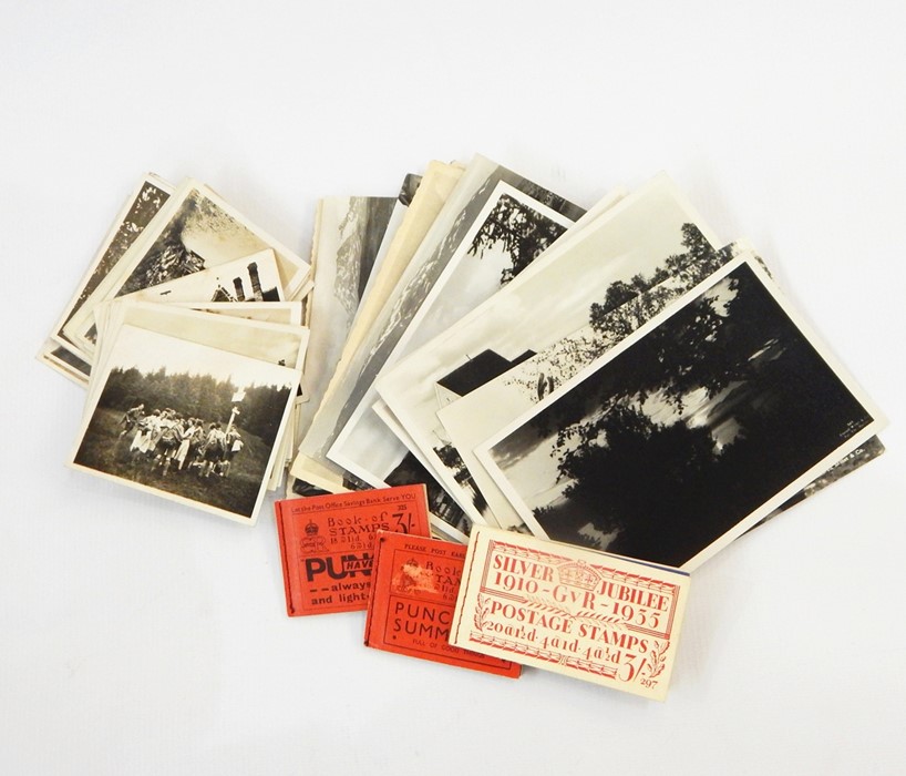 Quantity postcards, three early GB stamp booklets 1935 and 1937 and small quantity photographs