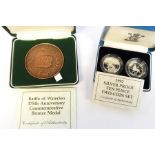 Battle of Waterloo 175th anniversary commemorative bronze medal with certificate with 1992 silver