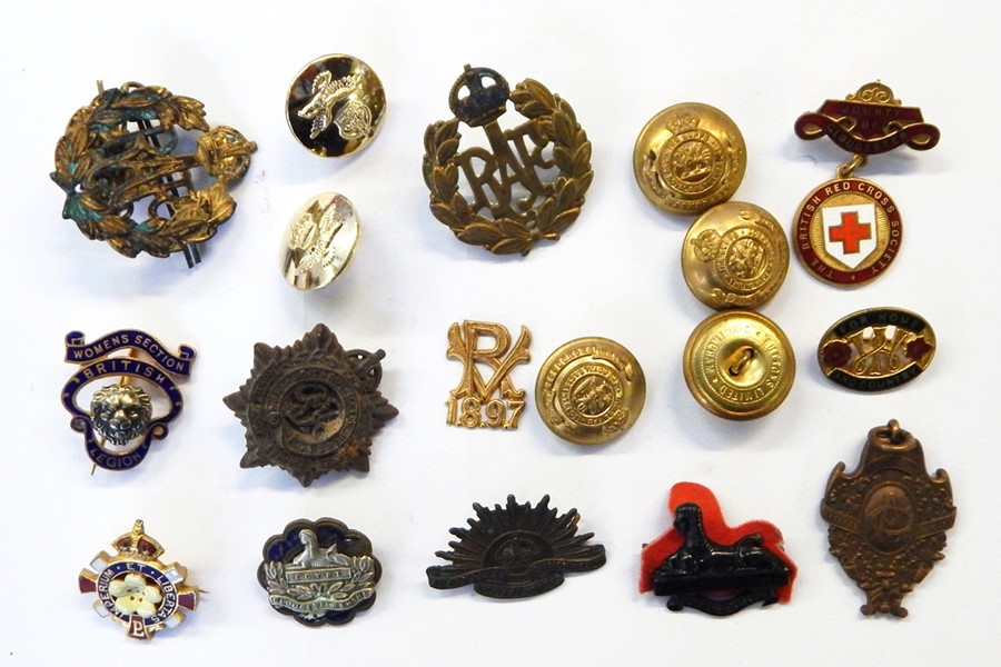 Quantity of military badges and buttons