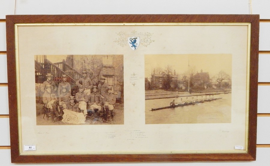 Six photographs of Cambridge rowing team, circa 1903 to include two photographs in one frame by