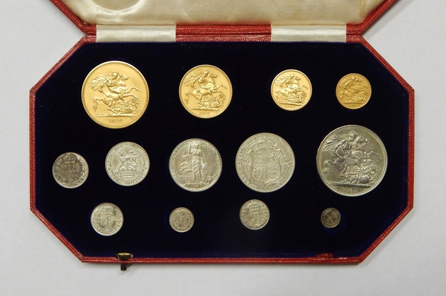 Edward VII 1902 coronation 13 coin proof specimen set comprising four gold coins ranging from five