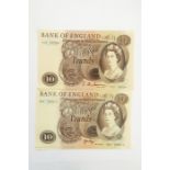 2 x J O Hollom ten pound notes and 2 x J B Page ten pound notes