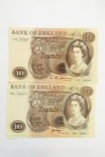 2 x J O Hollom ten pound notes and 2 x J B Page ten pound notes