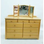 20th century bedroom chest of three short drawers above two banks of drawers and matching three-part