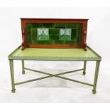 Art Nouveau green tiled back board and a green painted galleried coffee table (2)