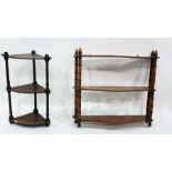 Stained wood wall hanging corner shelf bracket with gilt mounts and gallery and a stained wood