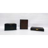 Victorian ebonised jewellery box with decorative brass hinges and interior lift-out tray, a