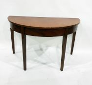 Antique mahogany demi-lune side table with ebony and satinwood stringing, on square tapering