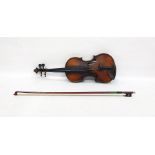 Violin measuring 23" and bow  The back measures 34 cms. Please see images as attached. There is no