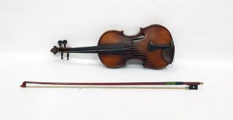 Violin measuring 23" and bow  The back measures 34 cms. Please see images as attached. There is no