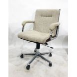 Gordon Russell 1960's bentwood and polished steel open arm office swivel chair, Nougat Tweedsmuir