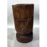 Eastern hardwood floor-standing mortar bowl with rough carved sides Measurements are 31 x 30 cms (