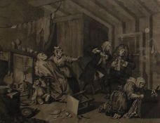Six 19th century engravings after William Hogarth by R Cooper from the Harlots Progress