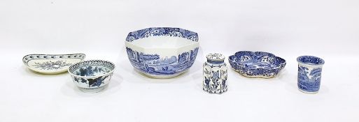 Modern Spode octagonal bowl in the 'Italian' pattern, a Delft jar and cover, other Copeland Spode