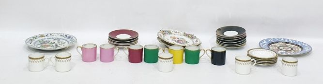 Noritake set of seven coffee cans and saucers in 'Harlequin' colours, extra saucers, a pair of