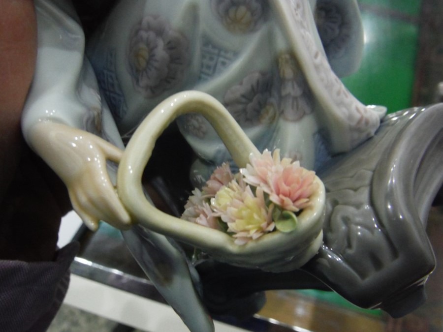 Two Lladro figures of geishas, one bending towards a flowering tree in a pot, the other crouching - Image 7 of 8