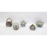 Canton porcelain miniature teapot with typical decoration, figures in garden and four other