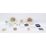 Poole pottery pin dish, posy ornaments, floral wall plaques,Stratton compact, etc (1 box)