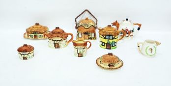 Quantity of pottery cottageware and hunting ware to include teapots, butter dishes, biscuit