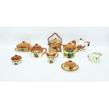 Quantity of pottery cottageware and hunting ware to include teapots, butter dishes, biscuit