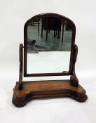 Victorian mahogany toilet mirror, the arched plate on scroll supports, shaped plinth base