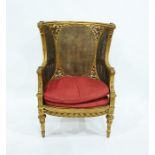 19th century French style Bergere double caned wing armchair, the top rail with ribband, beaded