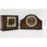 Smiths eight-day mantel clock in walnut case and another mantel clock in walnut case with square